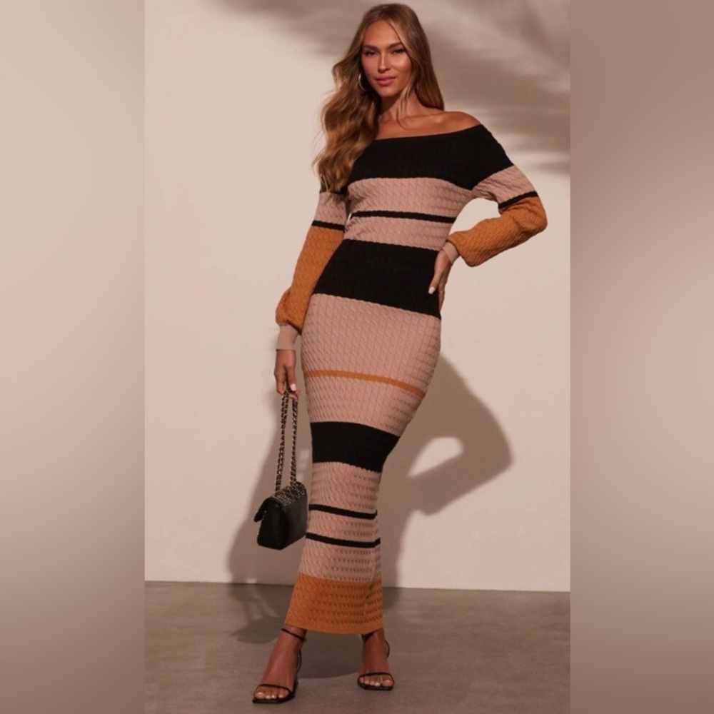 VICI Striped Off-Shoulder Sweater Dress